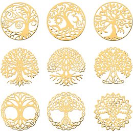 OLYCRAFT 9Pcs Tree of Life Metal Sticker Gold Brass Stickers Energy Tower Orgonite Sticker Sacred Geometry Sticker Life Tree Gold Stickers for Scrapbooks DIY Resin Crafts Phone & Water Bottle Decoration