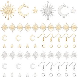 PandaHall Elite 246pcs Sun Moon Star Charms Kit, Small Sun Solar Eclipse Links Connectors Pendants Long-Lasting Metal Charms with Earring Hooks and Jump Rings for Earring Jewelry DIY Making