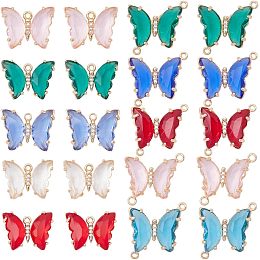 SUNNYCLUE 1 Box 20Pcs Crystal Butterfly Charms Colorful Rhinestone Glass Butterflies Beads Red Green Blue Butterfly Linking Connector Charms Double Loops Animal Connectors for Jewelry Making Charms