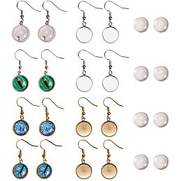 SUNNYCLUE 1 Box DIY 20 Pairs Cabochon Earrings Making Kit 40pcs Earring Bezel Earring Settings with 40pcs 12mm Clear Glass Cabochons, Earring Hooks(Dangle Earrings, Gold & Silver)