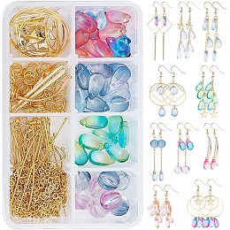 SUNNYCLUE 1 Box DIY Make 10 Pairs Teardrop Beads Earring Making Kit Including Transparent Water Drop Beads Alloy Charms Lining Rings Earring Findings for Women Beginners Earring Jewellery Making