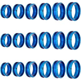 UNICRAFTALE 18pcs Blue Blank Core Ring 6 Size Stainless Steel Blank Finger Ring Hypoallergenic Inlay Ring Round Grooved Empty Ring Blanks for Jewelry Making US Size 6~11