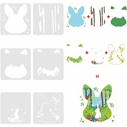 FINGERINSPIRE 6Pcs Layered Easter Bunny Stencils Set Rabbit Drawing Painting Stencils 11.8x11.8inch Rabbit Decoration Stencils Easter Eggs Drawing Stencil for Painting on Wood, Floor, Wall, Fabric