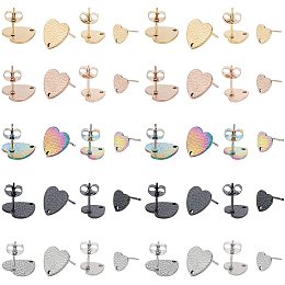 UNICRAFTALE 40Pcs 5 Colors Textured Heart Shape with Fish Scale Stud Earrings Vacuum Plating 304 Stainless Steel Ear Stud with Ear Nuts/Earring Backs Hypoallergenic Earrings for DIY Earring Jewelry