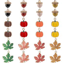 SUNNYCLUE 1 Box 24pcs Fall Charms Bulk Maple Leaf Charm Alloy Enamel Autumn Charms Thanksgiving Leaves Pumpkin Nut Charm for Jewelry Making Charms Holiday DIY Earring Bracelet Necklace Women Adults