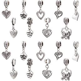 CHGCRAFT 54Pcs 9Styles Love Heart Pendants Tibetan Style Alloy European Dangle Charms Jewelry Making Charms for Necklace Bracelet Jewelry Making and Crafting, Antique Silver