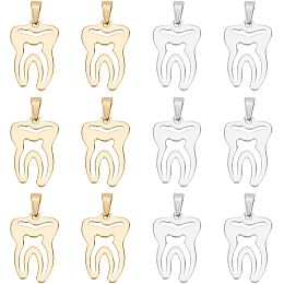 DICOSMETIC 12Pcs 2 Color Dental Theme Charm Hollow Teeth Charm Golden Dental Pulp Charm Stainless Steel Charm Gifts for Dental student Bracelet Key Chain Crafts Jewelry Making, Hole: 10x4mm