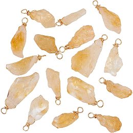 FINGERINSPIRE 16 Pcs Natural Citrine Pendants Real 18K Gold Plated Wire Wrapped Pendants Citrine Rock Stone Pendants Irregular Yellow Crystal Pendants Healing Crystal Stone Charms for Jewelry Making