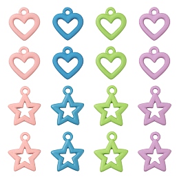 Arricraft 32Pcs 8 Style Spray Painted Alloy Pendants, Heart & Star, Mixed Color, 13~16x12~13.5x2mm, Hole: 1.5~1.6mm, 4pcs/style