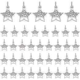 PandaHall Elite Tree of Life Pendants, 40pcs Star Shape Lucky Charms 21x23mm Tibetan Alloy Silver Hollow Charms for Charistmas Tree Hanging Jewelry Making Keychain Wedding Party Favor