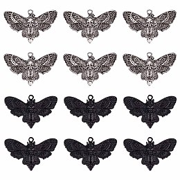 SUNNYCLUE 1 Box 20Pcs Moth Charms Gothic Charm Halloween Skull Skeleton Head Charms Flying Animal Insect Charm for jewellery Making Charms Gothic Style Necklace Earrings Keychain DIY Craft Supplies