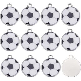 SUNNYCLUE 1 Box 30Pcs Sport Charms Enamel Soccer Ball Charms Bulk Black White Flat Round Soccer Ball Sports Charm Silver Tone Charm for Jewelry Making Charm DIY Earrings Bracelets Craft Supplies