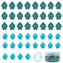 SUNNYCLUE 100Pcs 2 Sizes Dyed Synthetic Turquoise Beads Strands, Tortoise and 1Roll Stretchy Beading Elastic Thread, Turquoise, 18x14x8mm, Hole: 1mm