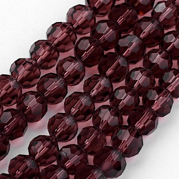 Honeyhandy Transparent Glass Bead Strands, Imitate Austrian Crystal, Faceted, Round, Purple, 4mm, Hole: 1mm, about 96~100pcs/strand, 14~14.5 inch