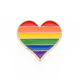 Honeyhandy Alloy Pride Brooches, Enamel Pin, with Brass Butterfly Clutches, Rainbow Heart, Light Gold, Colorful, 23x25x2mm, Pin: 1mm