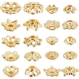 Beebeecraft 1 Box 180Pcs 10 Styles Bead End Caps 18K Gold Plated Flower Spacer Loose Bead Caps for Bracelet Necklace Earring Jewelry Crafts Making