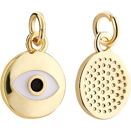 BENECREAT 10Pcs 18K Gold Plated Evil Eye Enamel Charms Flat Round Pendants with Jump Rings for DIY Necklace Bracelet Jewelry Making