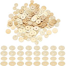 NBEADS 200Pcs 2 Styles Brass Heishi Beads, 6/8mm Brass Spacer Beads Smooth-Surfaced Disc Beads Texture-Surfaced Flat Round Disc Brass Loose Beads for Jewelry Making DIY Craft, Hole:1.2mm