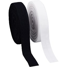 PandaHall Elite 2 Rolls 10.94 Yard Elastic Braided Fold Over FOE Elastics Flat Polyester Elastic Ribbon for Hair Ties Headbands Making, 0.79 Inch in Width, White Black