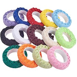 PandaHall Elite 28 Yards 14 Colors Lace Ribbon Self Adhesive Lace Tape 5/8" Cotton Lace Ribbon Lace Trim Scrapbook Tape Card Making Supplies, 2yards/Roll