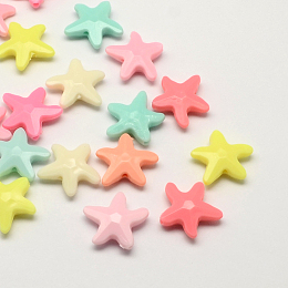 Honeyhandy Opaque Acrylic Beads, Starfish/Sea Stars, Mixed Color, 21x20x6mm, Hole: 2mm, about 500pcs/500g