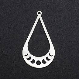 Honeyhandy 201 Stainless Steel Pendants, Laser Cut, Teardrop with Phase of the Moon, Stainless Steel Color, 39x21.5x1mm, Hole: 1.5mm