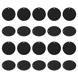 Unicraftale 304 Stainless Steel Pendants, Blank Stamping Tag, Flat Round, Electrophoresis Black, 25x1mm, Hole: 1.4mm, 20pcs/box