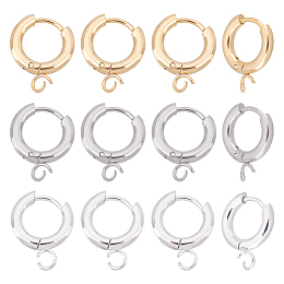 UNICRAFTALE 12Pcs 3 Colors 201 Stainless Steel Huggie Hoop Earring Findings with Loop and 316 Surgical Stainless Steel Pin Hole 2.5mm, Pin 1mm DIY Jewelry Accessories for Jewelry Making