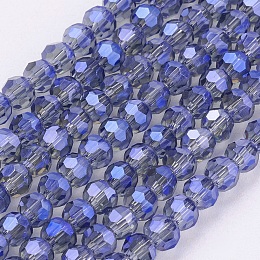 Honeyhandy Faceted Round Electroplate Glass Beads Strands, Blue, about 3mm in diameter, hole: 1mm