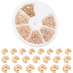 PandaHall Elite 300pcs Crimp Bead Covers 3 Sizes 18K Gold Plated Half Round Open Knot Cover Brass Cord End Caps Gold Jewelry Findings for Earring Bracelet Necklace Jewelry DIY Craft Making, 3.5/4.5/5.5mm
