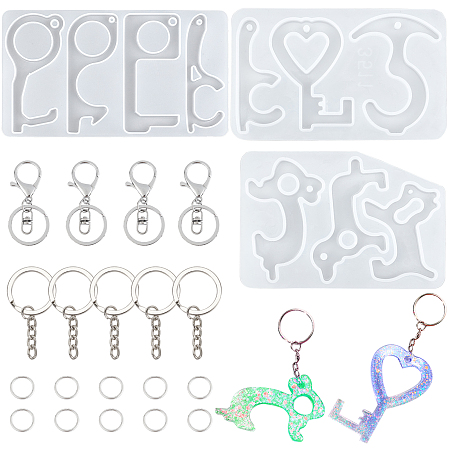 Gorgecraft DIY Door Opener Molds Making Kits, with Silicone Molds, Iron Split Key Rings &  Close but Unsoldered Jump Rings, Iron Alloy Lobster Claw Clasp Keychain, Clear, 37pcs/set