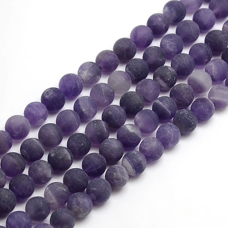 Arricraft Frosted Natural Amethyst Round Bead Strands, 6mm, Hole: 1mm, about 63~65pcs/strand, 14.9~15.6 inches