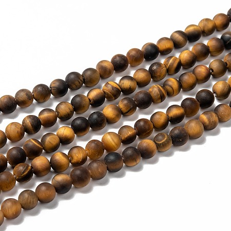 ARRICRAFT Natural Frosted Tiger Eye Round Bead Strands, Grade A, 6mm, Hole: 1mm, about 63~65pcs/strand, 14.9~15.6 inches
