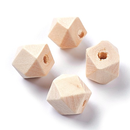 Faceted Unfinished Wood Beads, Natural Wooden Beads, Polygon, PapayaWhip, 10x10mm, Hole: 2.5mm; 120pcs/bag