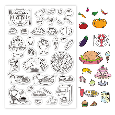 GLOBLELAND Food Silicone Clear Stamps Coffee Cake Turkey Sushi Pasta Burger Pizza Transparent Stamps for Cards Making DIY Scrapbooking Photo Album Decoration Paper Craft