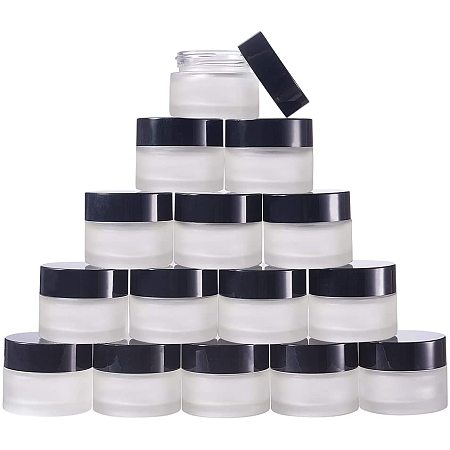 BENECREAT 15 Packs 15G Frosted Glass Cosmetic Cream Jars with Inner Liners and Black Lids for Eye Cream Scrubs and Other Beauty Product