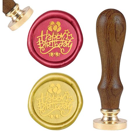 PH PandaHall Happy Birthday Wax Seal Stamp Vintage Retro Birthday Theme Sealing Stamp with Wood Handle for Letter Envelope Invitation Birthday Wine Packages Embellishment Gift Decoration