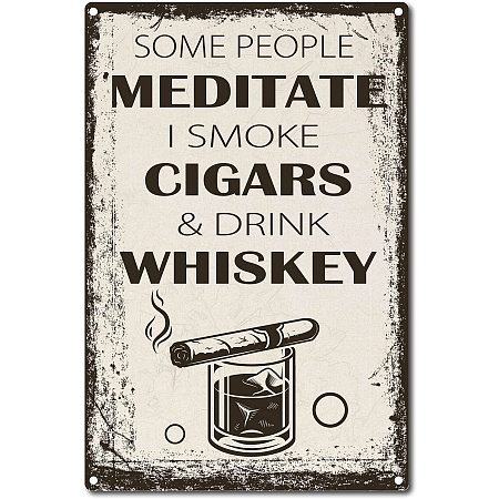 CREATCABIN Some People Meditate I Smoke Cigars and Drink Whiskey Metal Tin Sign Vintage Retro Decoration Poster Inspirational Quotes for Home Kitchen Farm Garden Garage Wall Decor 8 x 12 Inch