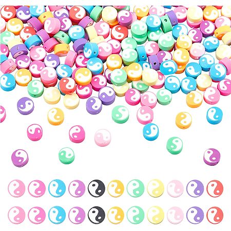 Nbeads 300 Pcs Clay Yin Yang Beads, Tai Chi Beads, Handmade Polymer Clay Beads Spacers Slime Charms for DIY Bracelet Necklace Beading Jewelry Making Crafts
