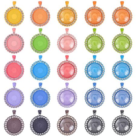 NBEADS 10 Colors 20 Pcs Alloy Crystal Rhinestone Pendant Trays with 20 Pcs Transparent Glass Cabochons for DIY Pendant Makings