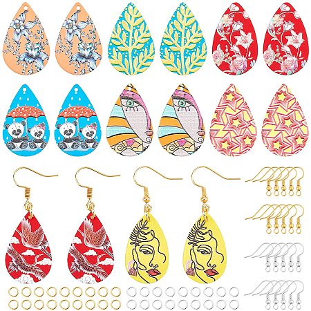 NBEADS 16 Pairs 8 Styles Teardrop Dangle Earring Making Kits, 32 Pcs Spray Painted Pendants Water Drop Charms with Earring Hooks and Jump Rings for Jewelry Crafts Making