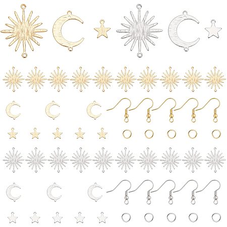 PandaHall Elite 246pcs Sun Moon Star Charms Kit, Small Sun Solar Eclipse Links Connectors Pendants Long-Lasting Metal Charms with Earring Hooks and Jump Rings for Earring Jewelry DIY Making