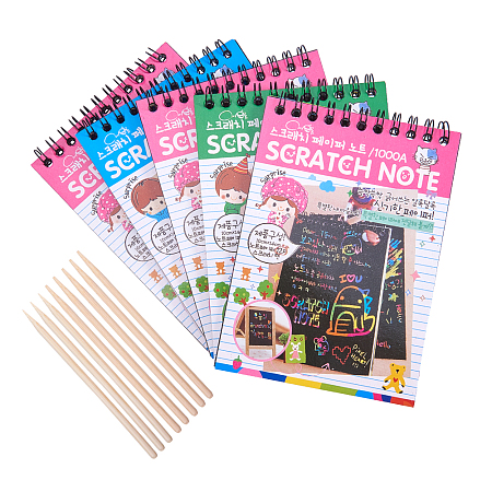 NBEADS 5 Sets Scratch Paper Art Kit, 50 Sheets Rainbow Scratch Paper + 3 Pcs Bamboo Stylus – Create Colorful Rainbow Cards, Bookmarks, Notes, Pictures & Other Art Without Ink