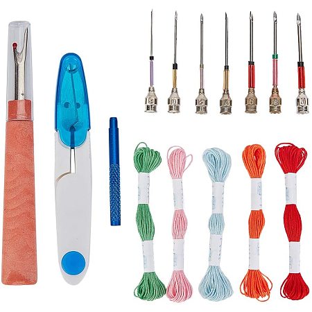 PH PandaHall Punch Needle Embroidery Kits, 7 Styles Embroidery Stitching Punch Needle, 5 Colors Cotton Cord, Cutter and Scissors for Embroidery Threaders Sewing Knitting DIY Craft