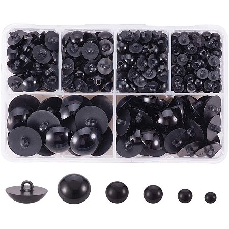 Pandahall Elite 298pcs 6 Size Black Safety Eyes Plastic Solid Safety Eyes Sewing Crafting Eyes Buttons for Bear Doll Puppet Plush Animal Toy, 8~14mm