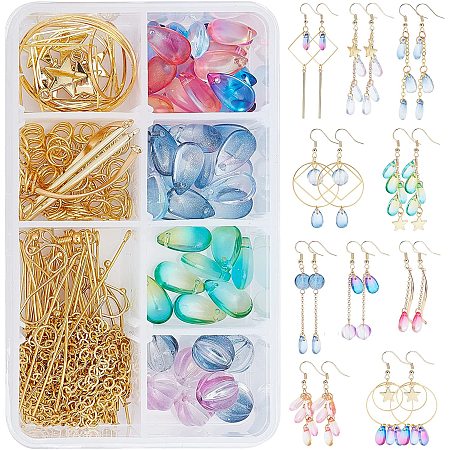 SUNNYCLUE 1 Box DIY Make 10 Pairs Teardrop Beads Earring Making Kit Including Transparent Water Drop Beads Alloy Charms Lining Rings Earring Findings for Women Beginners Earring Jewellery Making