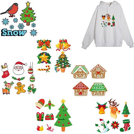 SUPERDANT 6 Sheets Christmas Iron on Stickers Xmas Santa Claus Iron on Appliques Snowman Deer Vinyl Heat Transfer Stickers Christmas Decoration Iron on Transfers for T-Shirts Hoodies Jacket