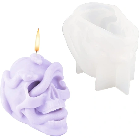 SUPERFINDINGS 1pc Halloween Theme DIY Candle Silicone Mold Skull and Snake Resin Casting Molds White Fondant Mold Cake Mold Chocolate Mold for Resin Soap Candle Making Parties