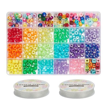 ARRICRAFT 25 Style DIY Stretch Bracelets Making Kits, including Barrel Acrylic & Plastic & Resin Beads and Elastic Crystal Thread, Mixed Color, Bead: 595Pcs/set, Elastic Crystal Thread: 2 Rolls
