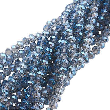 NBEADS 10 Strands Faceted Abacus Blue Electroplate Glass Beads Strands with 6x4mm,Hole: 1mm,about 100pcs/strand